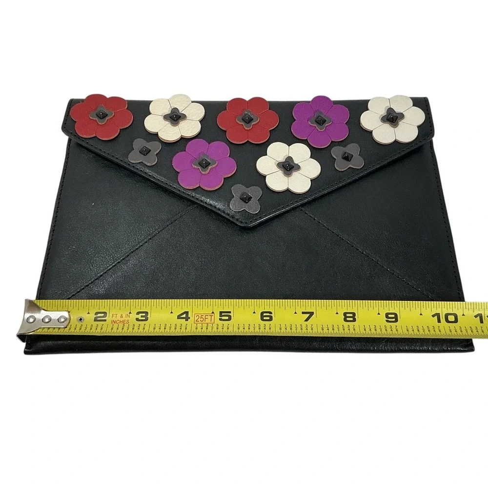Rebecca Minkoff Leo‎ Envelope Clutch Black Leather Floral Applique Handbag